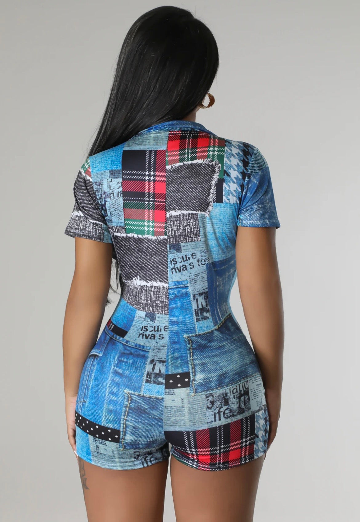 Denim Print Romper