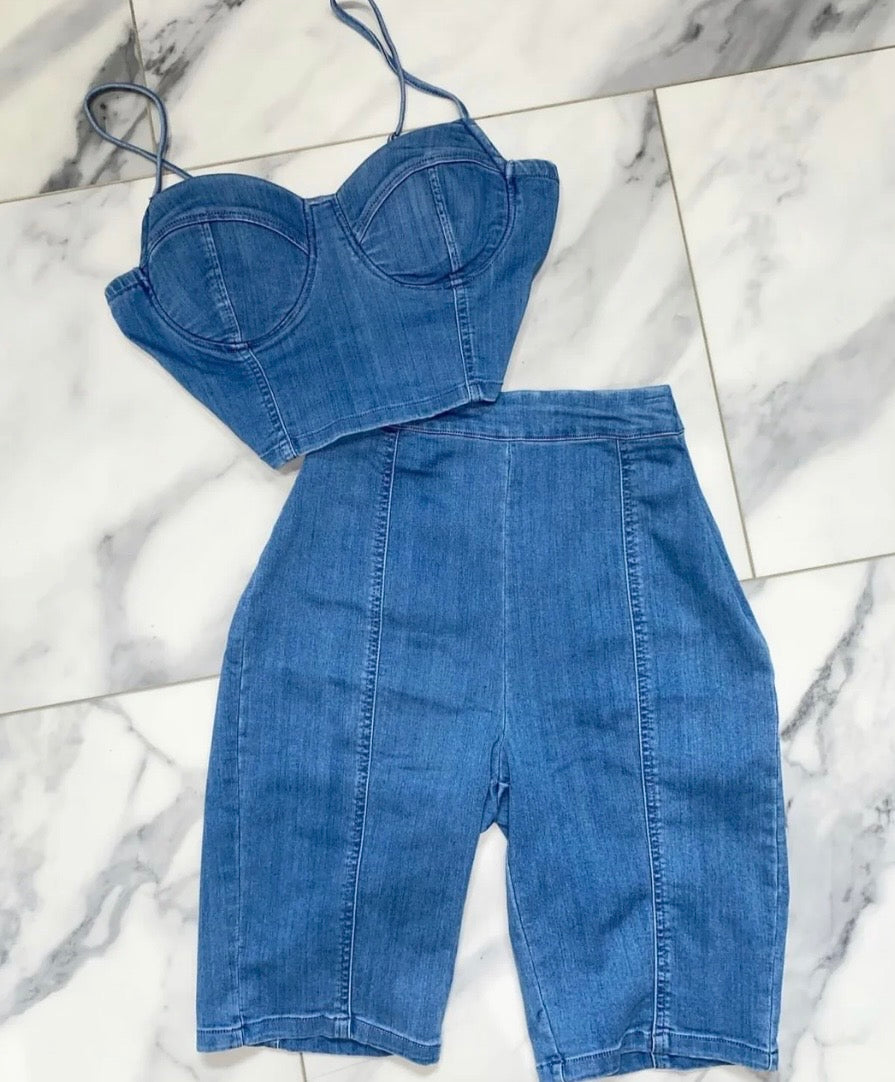 Corset Denim Capri Set