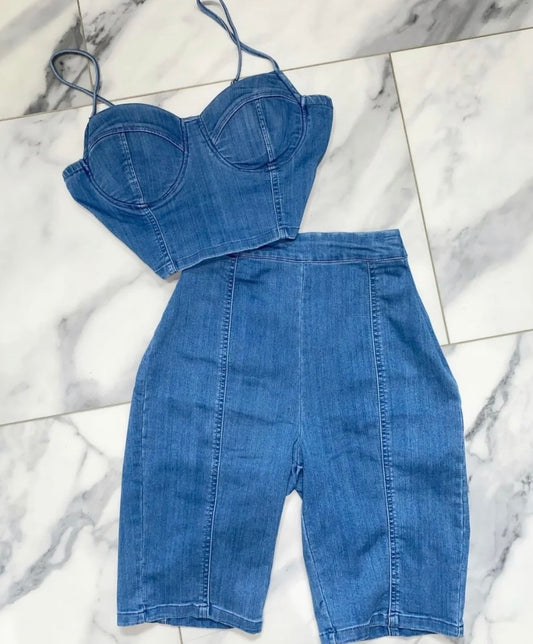 Corset Denim Capri Set