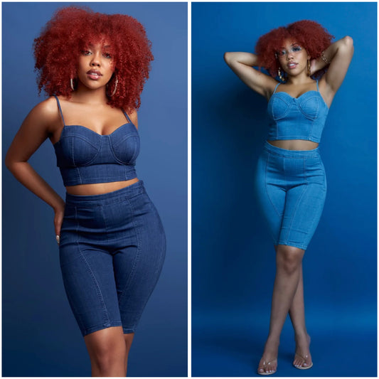 Corset Denim Capri Set