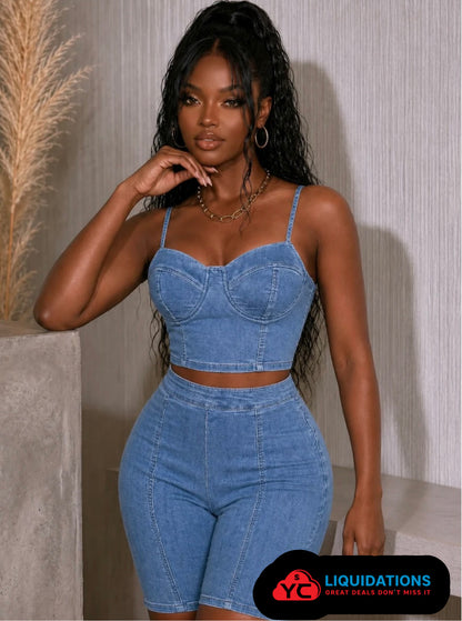 Corset Denim Capri Set