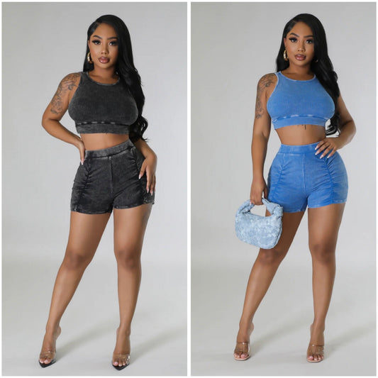 Acid Wash Short Set
