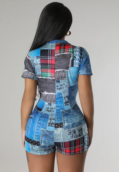 Denim Print Romper