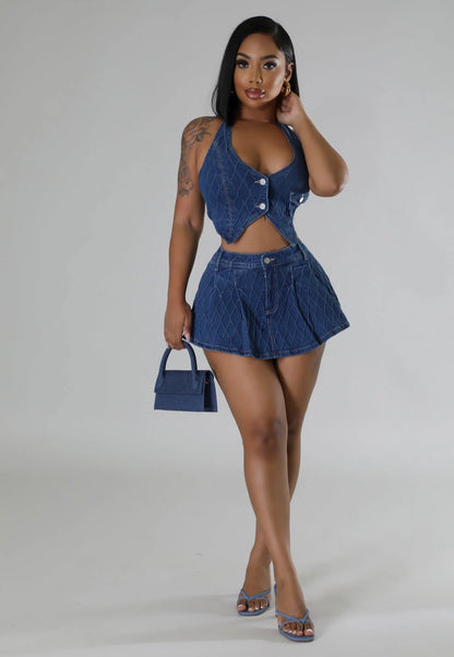 Hey Girl Denim Skort Set